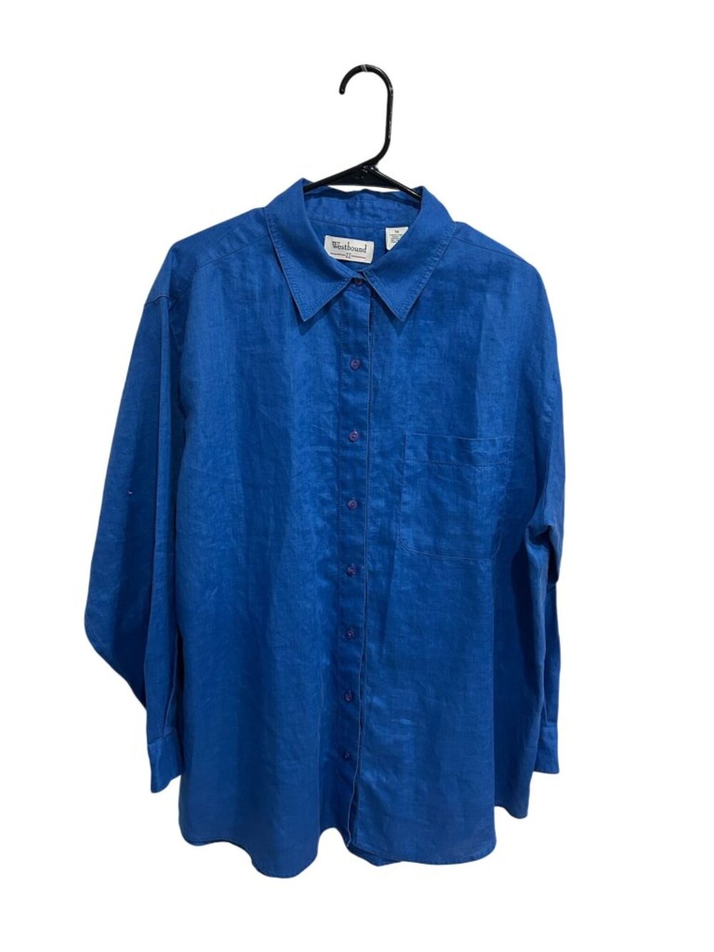 Westbound II 1X Blue Linen Button-Up Long Sleeve Shirt Minimalist Naturecore